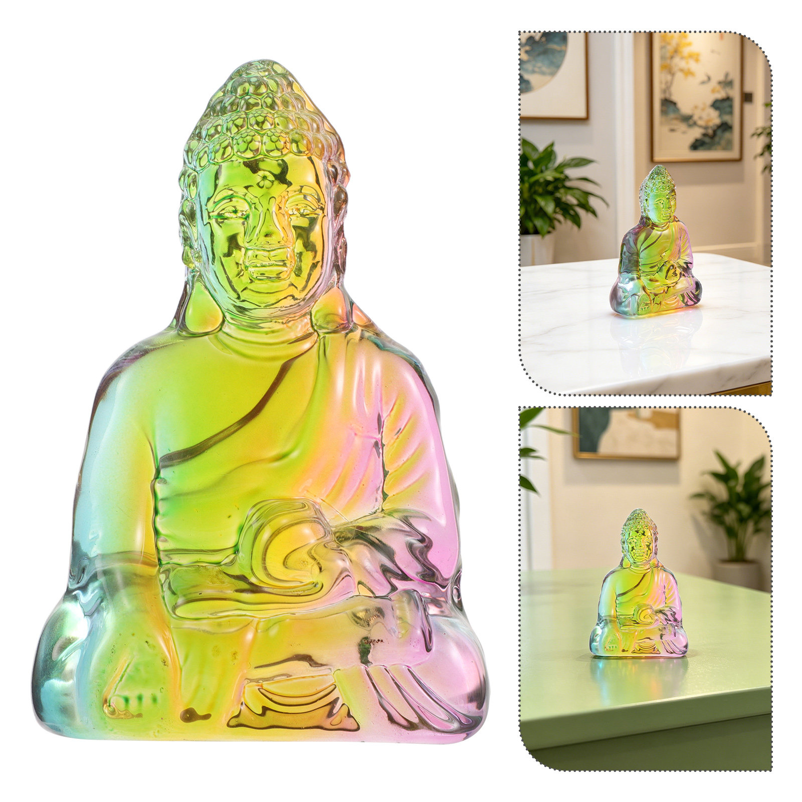 Office Lighting Decor - 4.2 Inch Crystal Buddha Statue Sitting