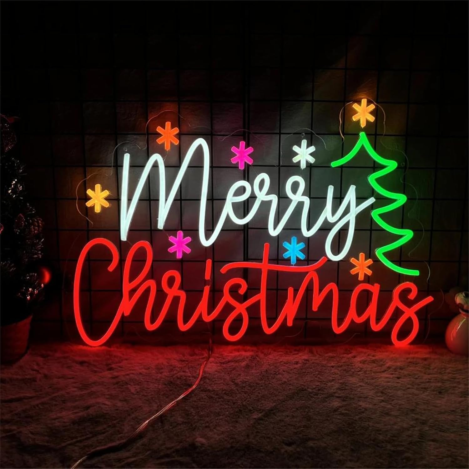 Merry Christmas Neon Sign with - Wall Decor Lighting Tree 评论和价格