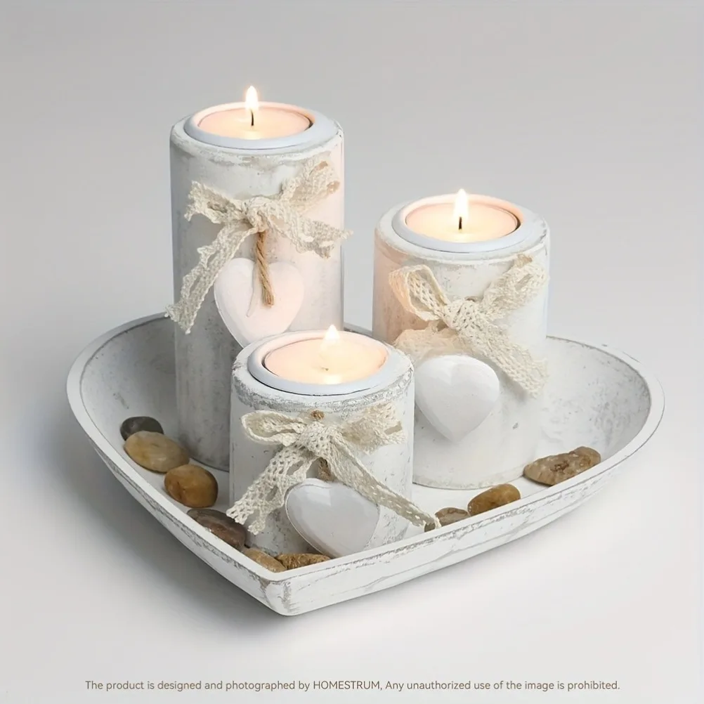 Wooden Candle Holder Set Tea L - Candle Holder Set 评论和价格