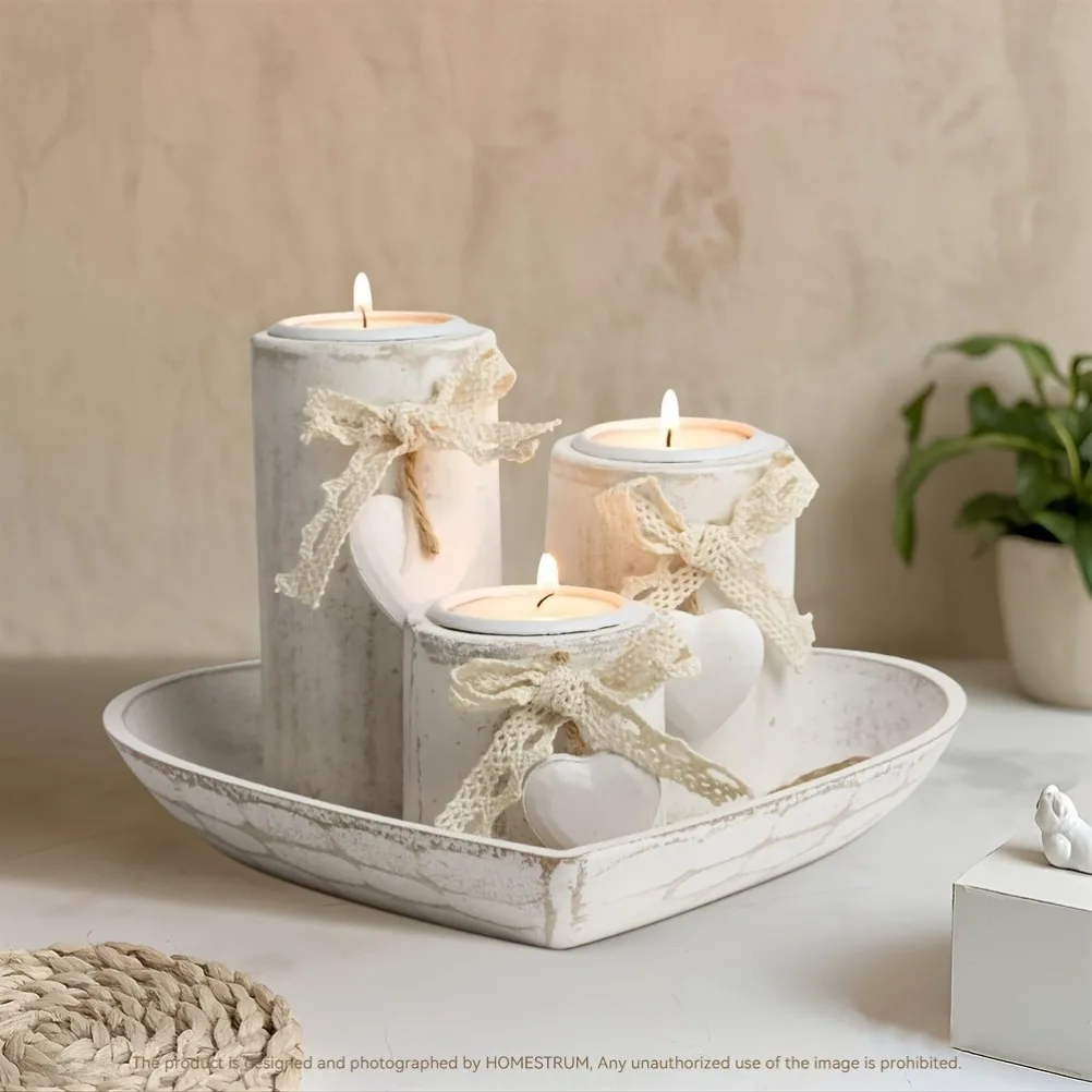 Wooden Candle Holder Set Tea L - Candle Holder Set 评论和价格