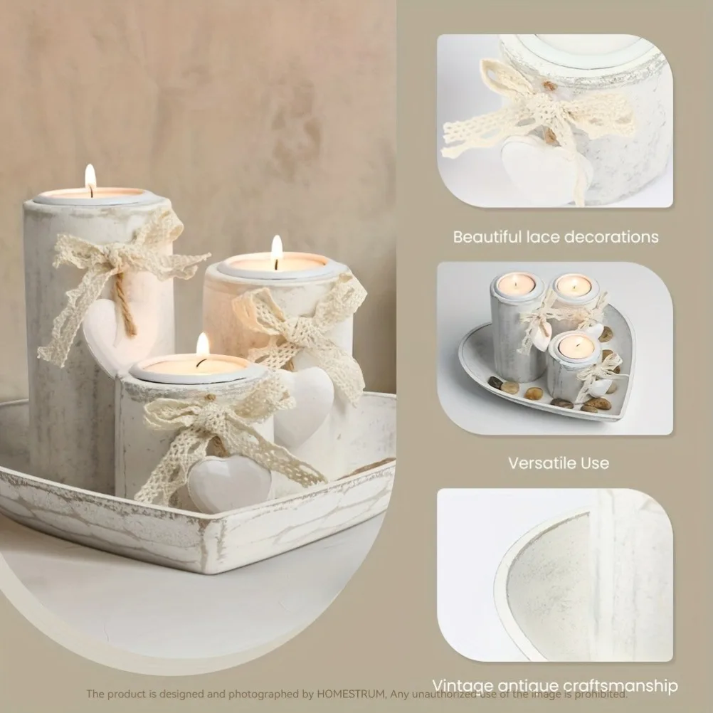 Wooden Candle Holder Set Tea L - Candle Holder Set 评论和价格