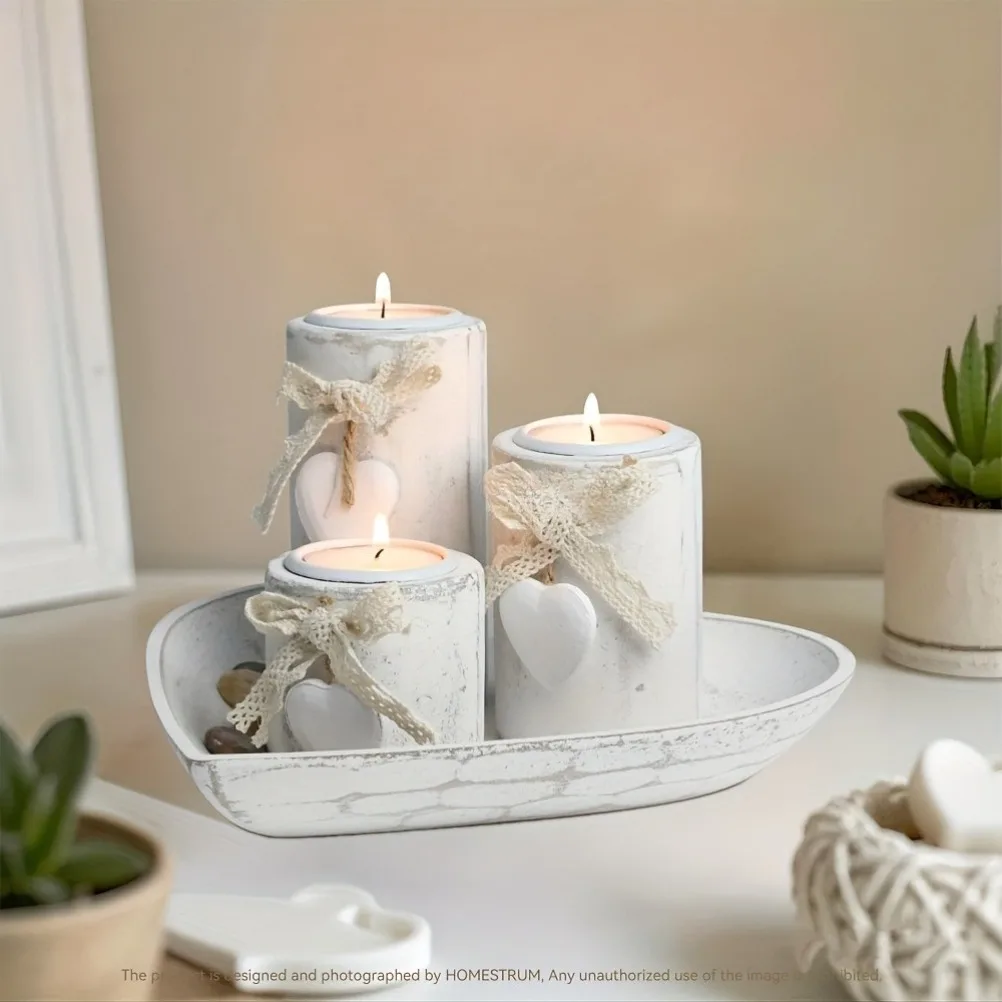 Wooden Candle Holder Set Tea L - Candle Holder Set 评论和价格