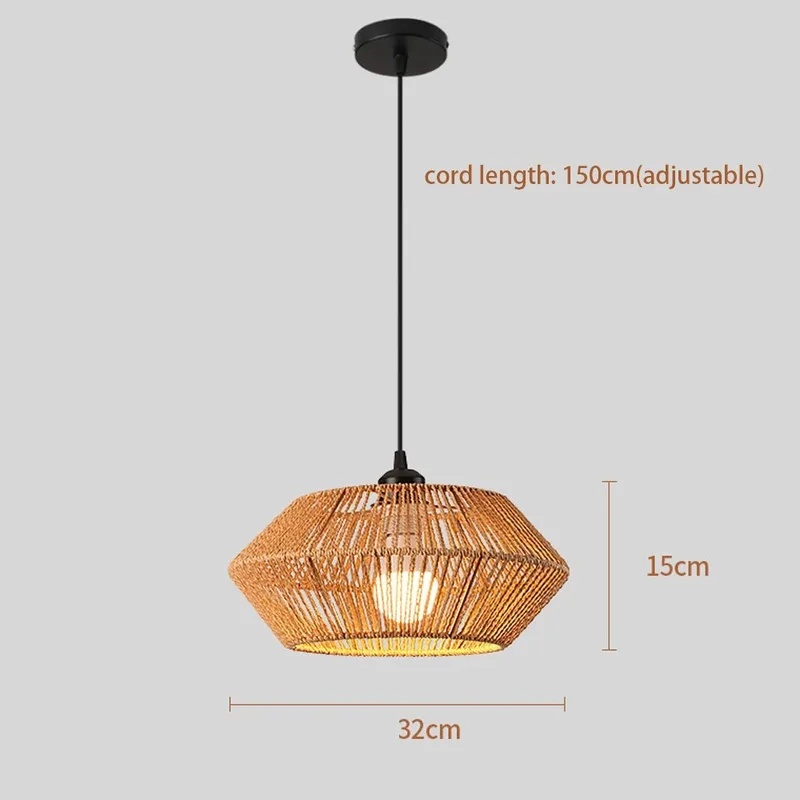 Boho Rattan Woven Pendant Ligh - Geometric Lamp Shade 评论和价格