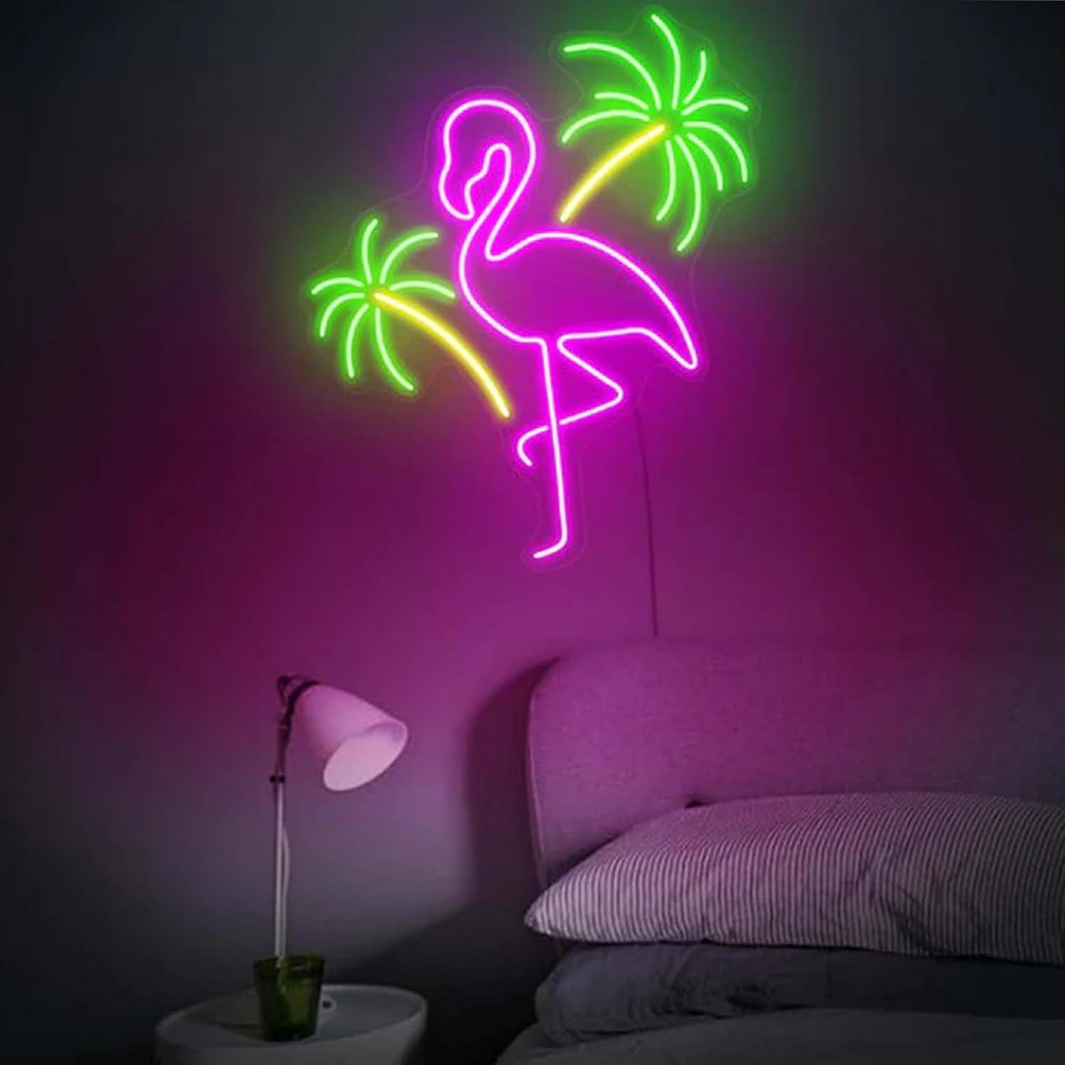 Flamingo And Palm Tree Neon Si - Wall Decor Lighting Tree 评论和价格