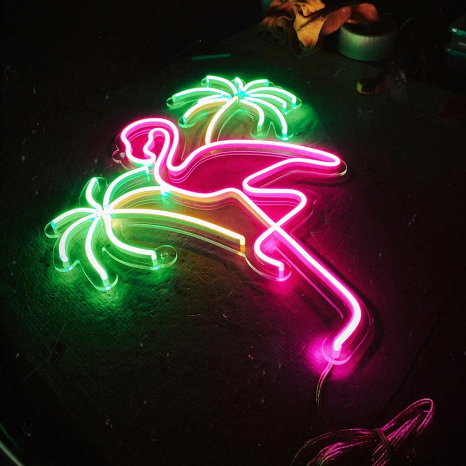Flamingo And Palm Tree Neon Si - Wall Decor Lighting Tree 评论和价格