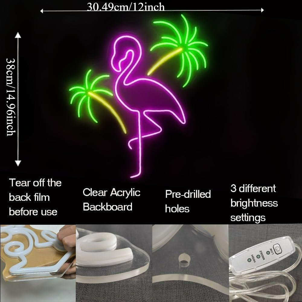 Flamingo And Palm Tree Neon Si - Wall Decor Lighting Tree 评论和价格